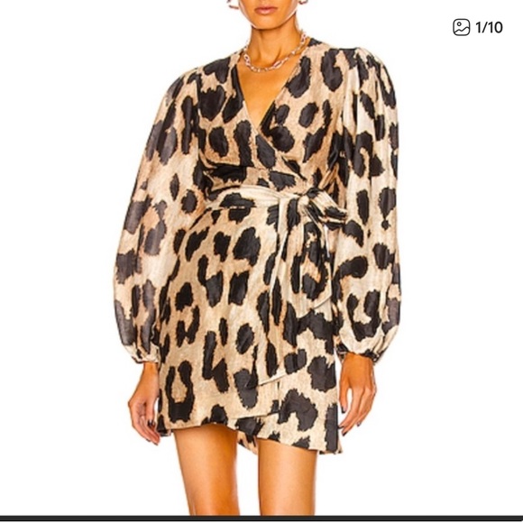 Ganni Dresses & Skirts - GANNI - silk linen leopard print wrap dress